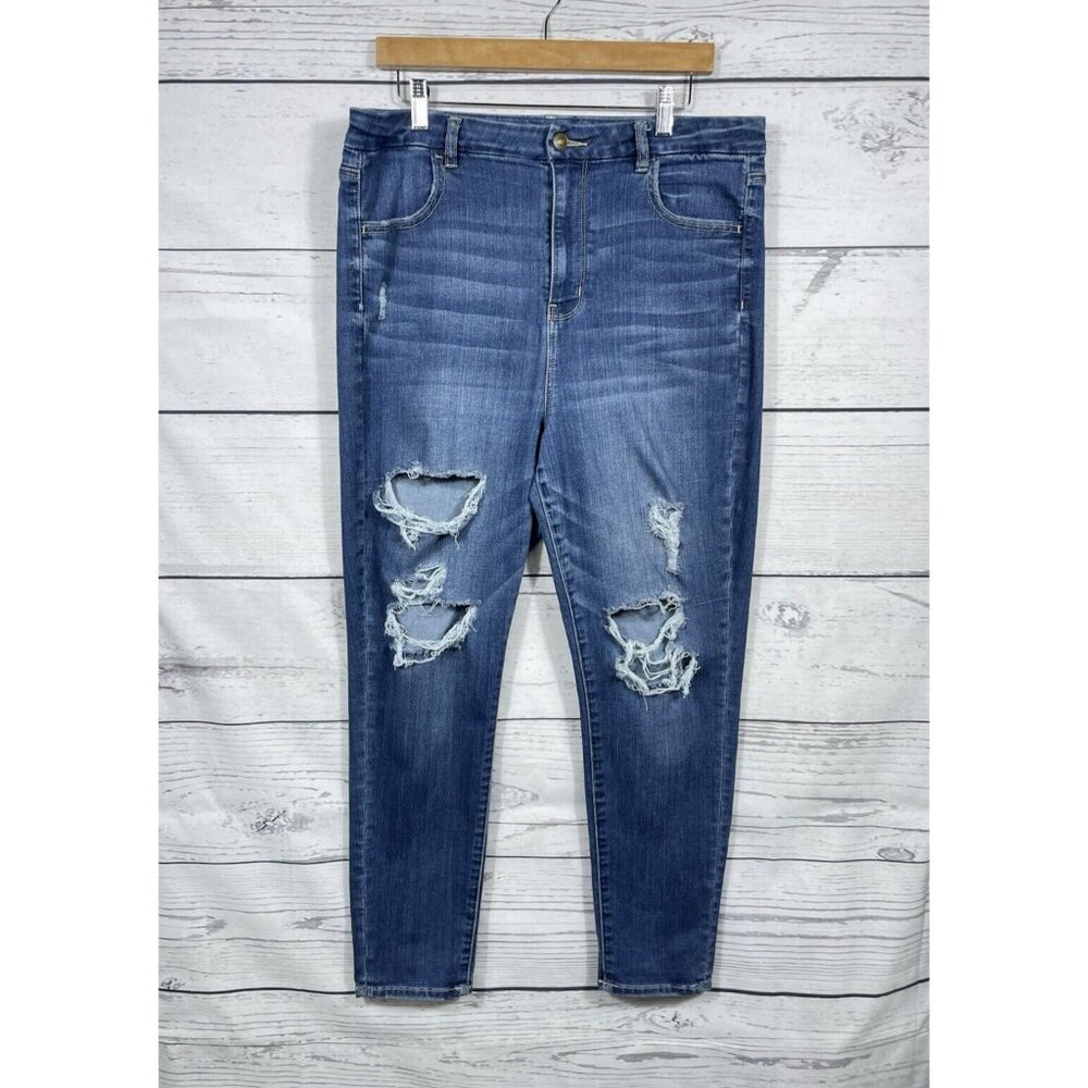 American Eagle Jeans 16 SHORT Curvy Super High Rise Jegging Distressed EUC